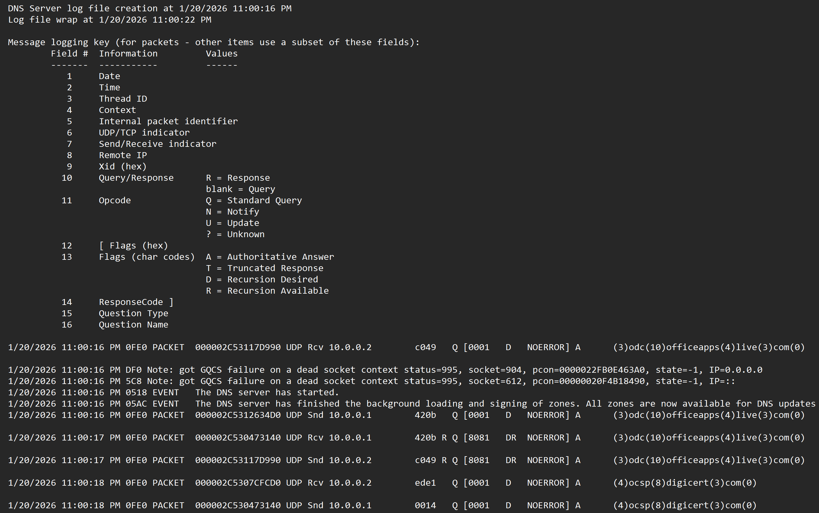 DNS Server Debug Log File in Notepad
